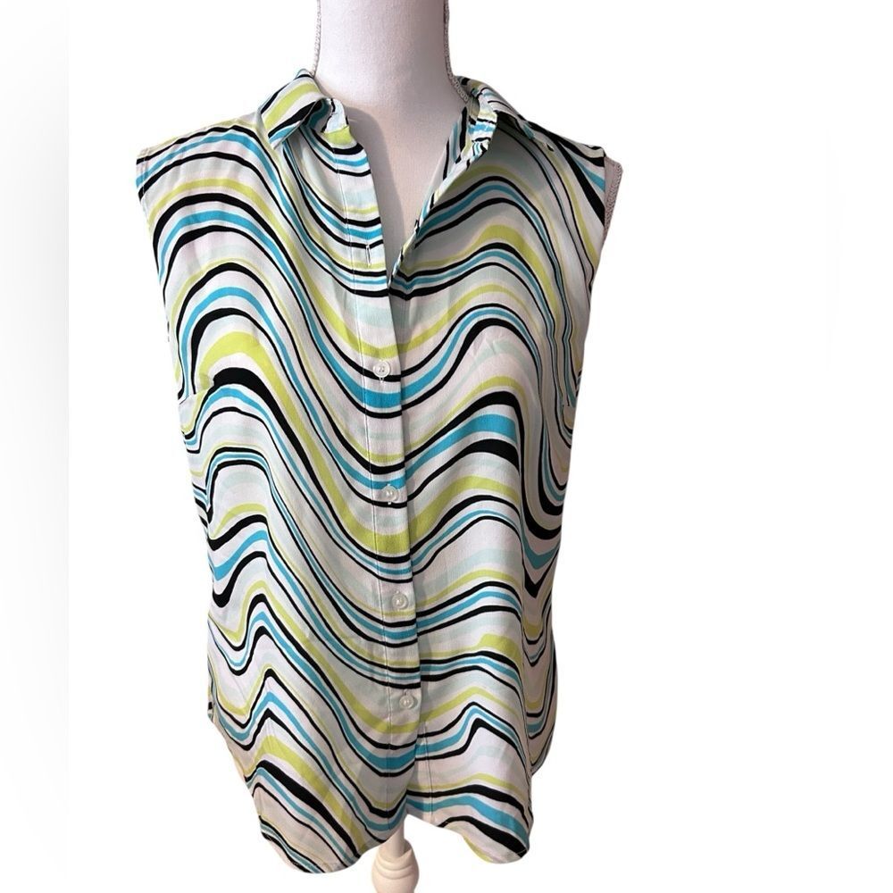 Jones New York Stripe Sleeveless Top Blouse Size 8